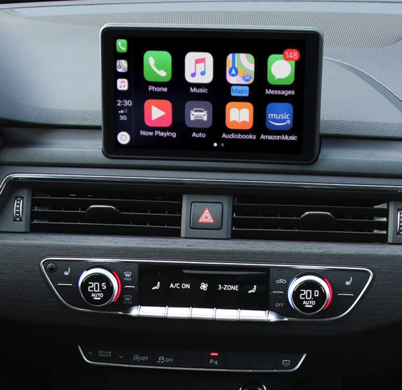 Wireless Apple CarPlay running on a factory Audi MMI screen