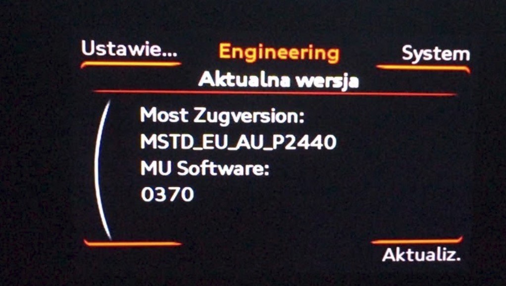 MIB on the A3 — engineering version screen